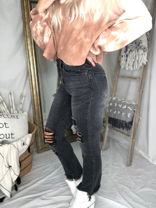 Bailey High Rise Black Distressed Girlfriend Jeans
