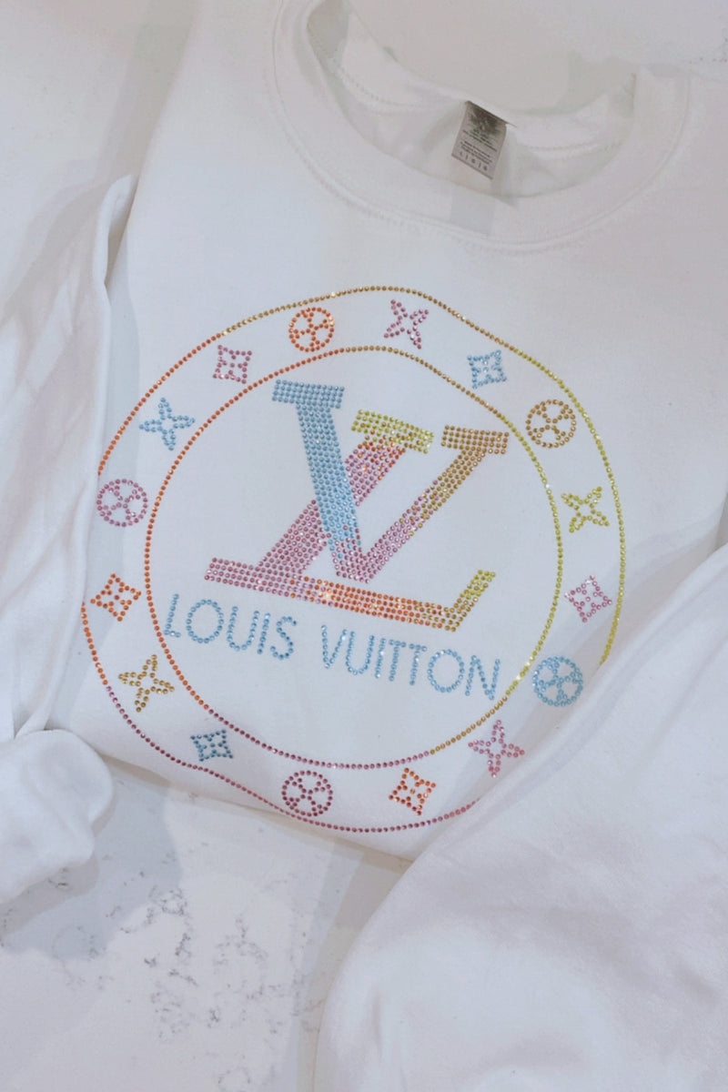 Colorful Rhinestone White Sweatshirt