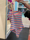 Rainbow Stripe One Shoulder Thong Bodysuit