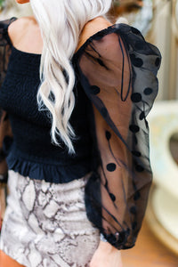 Black Polka Dot Mesh Long Sleeve Top - Shop Kendry Collection Boutique