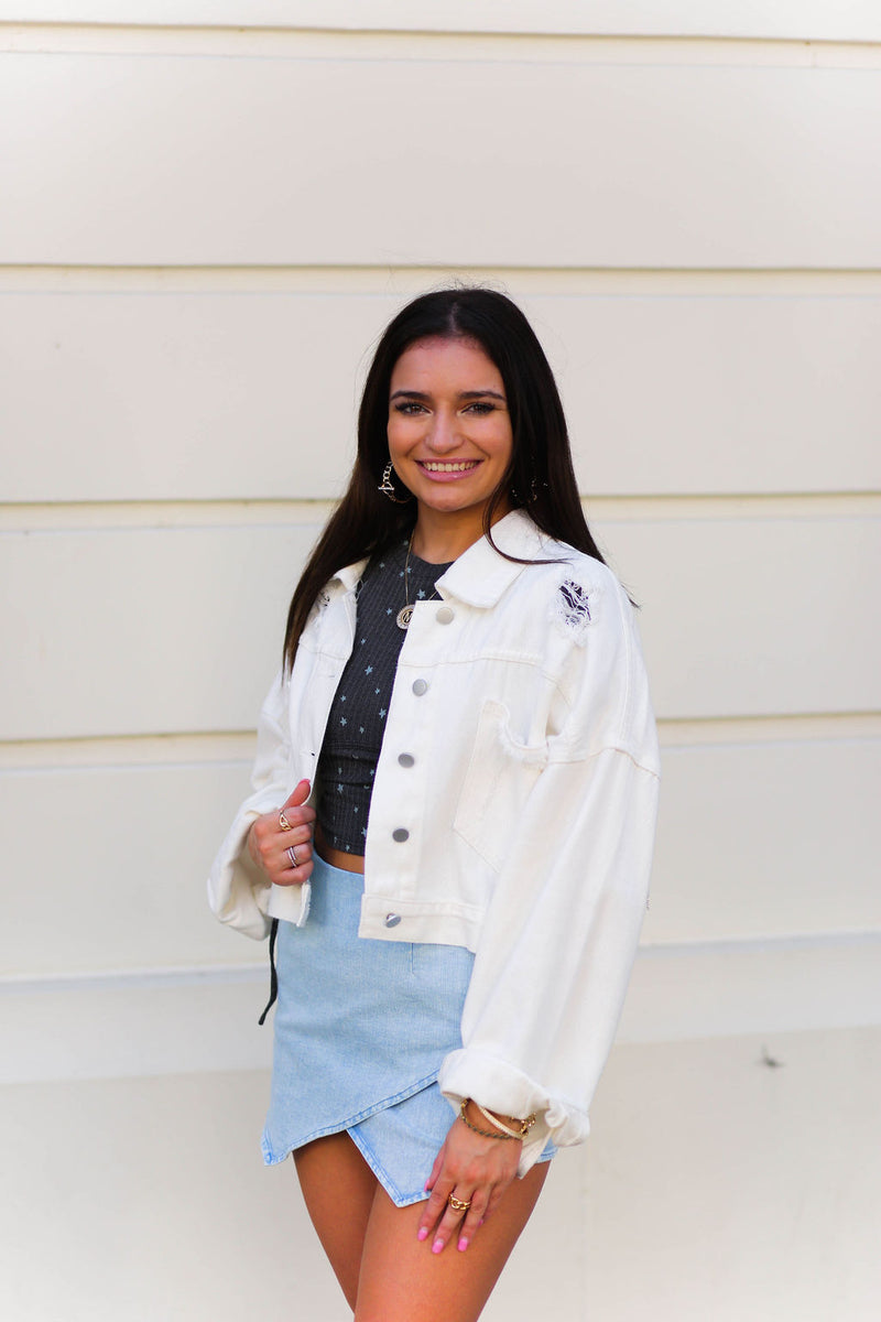 Rhinestone Fringe Denim Jacket - Shop Kendry Collection Boutique