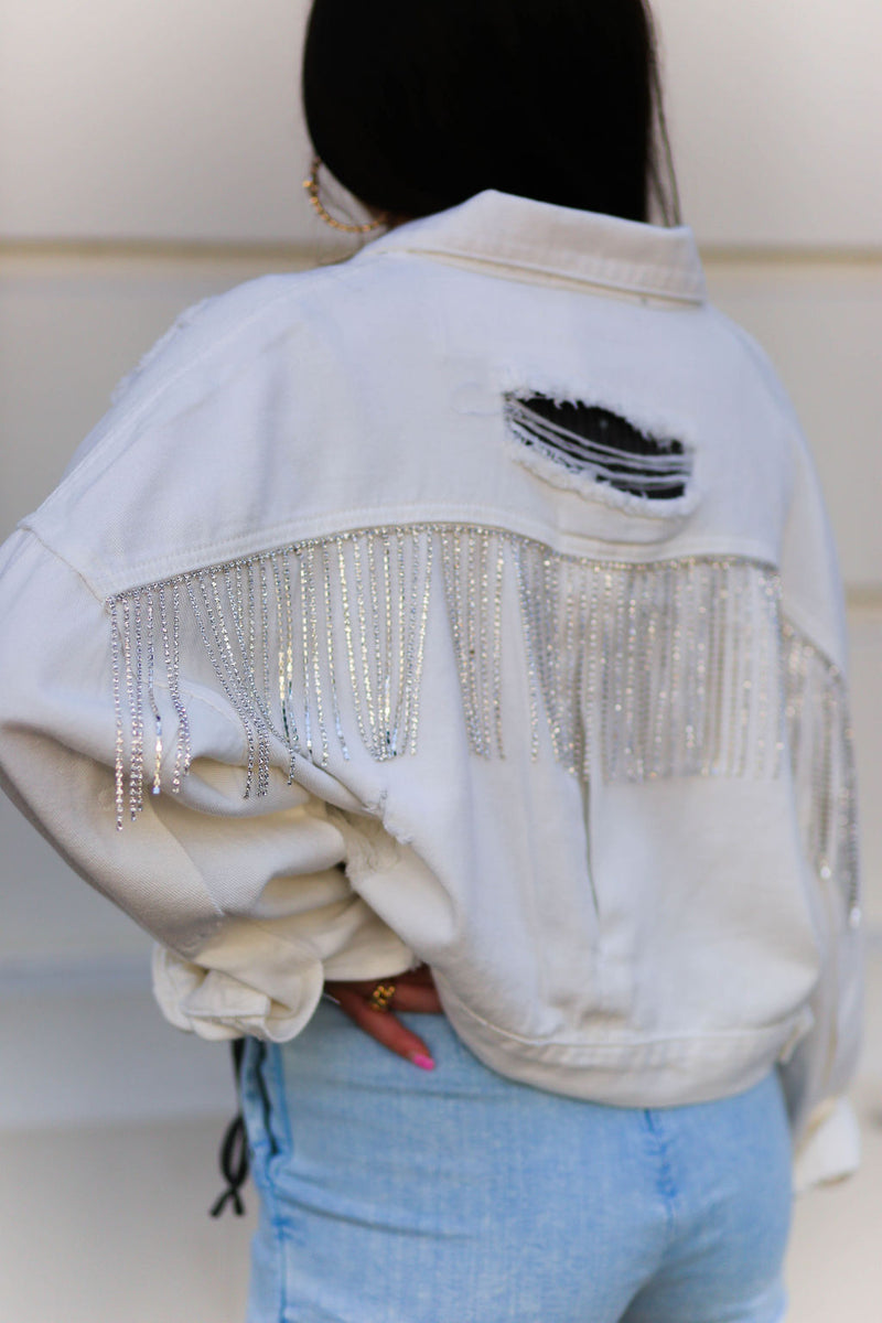 Rhinestone Fringe Denim Jacket - Shop Kendry Collection Boutique