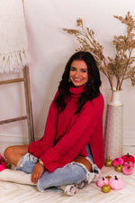Fuchsia Pink Turtleneck Side Slit Sweater - Kendry Collection Boutique
