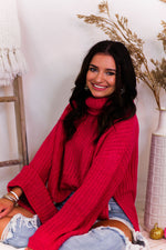 Fuchsia Pink Turtleneck Side Slit Sweater - Kendry Collection Boutique