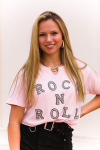 Baby Pink Rock N' Roll Rhinestone Graphic Tee- Shop Kendry Collection Boutique 