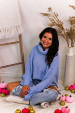 Baby Blue Turtleneck Side Slit Sweater- shop kendry collection