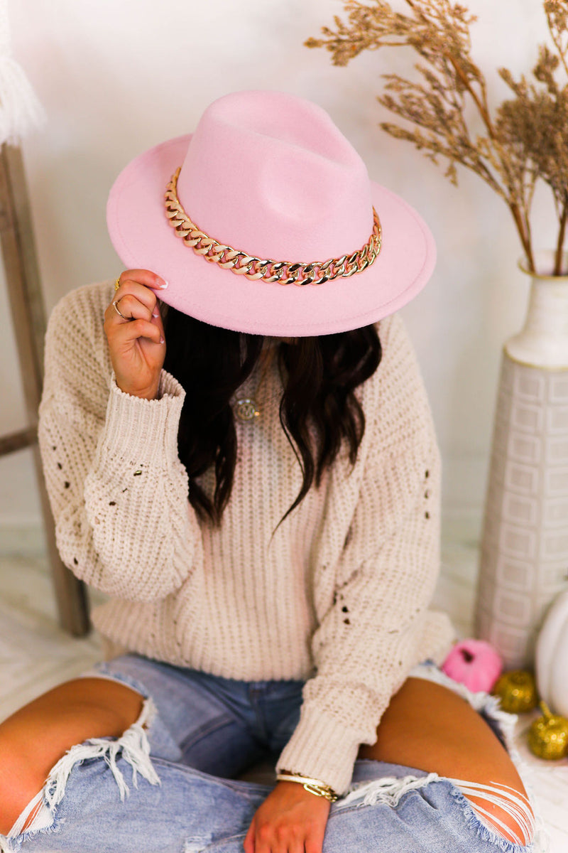 Pink Panama Hat With Chunky Gold Chain Belt - Shop Kendry Collection
