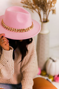 Pink Panama Hat With Chunky Gold Chain Belt - Shop Kendry Collection