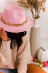 Pink Panama Hat With Chunky Gold Chain Belt - Shop Kendry Collection