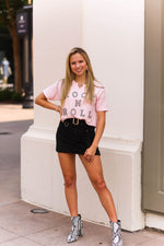 Baby Pink Rock N' Roll Rhinestone Graphic Tee- Shop Kendry Collection Boutique 