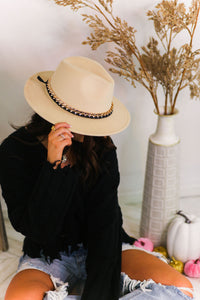 Beige Panama Hat With Chain Belt - Shop Kendry Collection Boutique