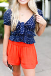 Navy Blue Ruffle Front Tie Crop Top - Shop kendry collection boutique 