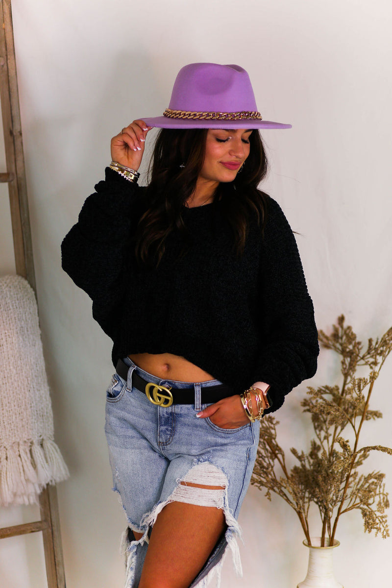 Black Chenille Wide Neck Sweater - Shop Kendry Collection Boutique
