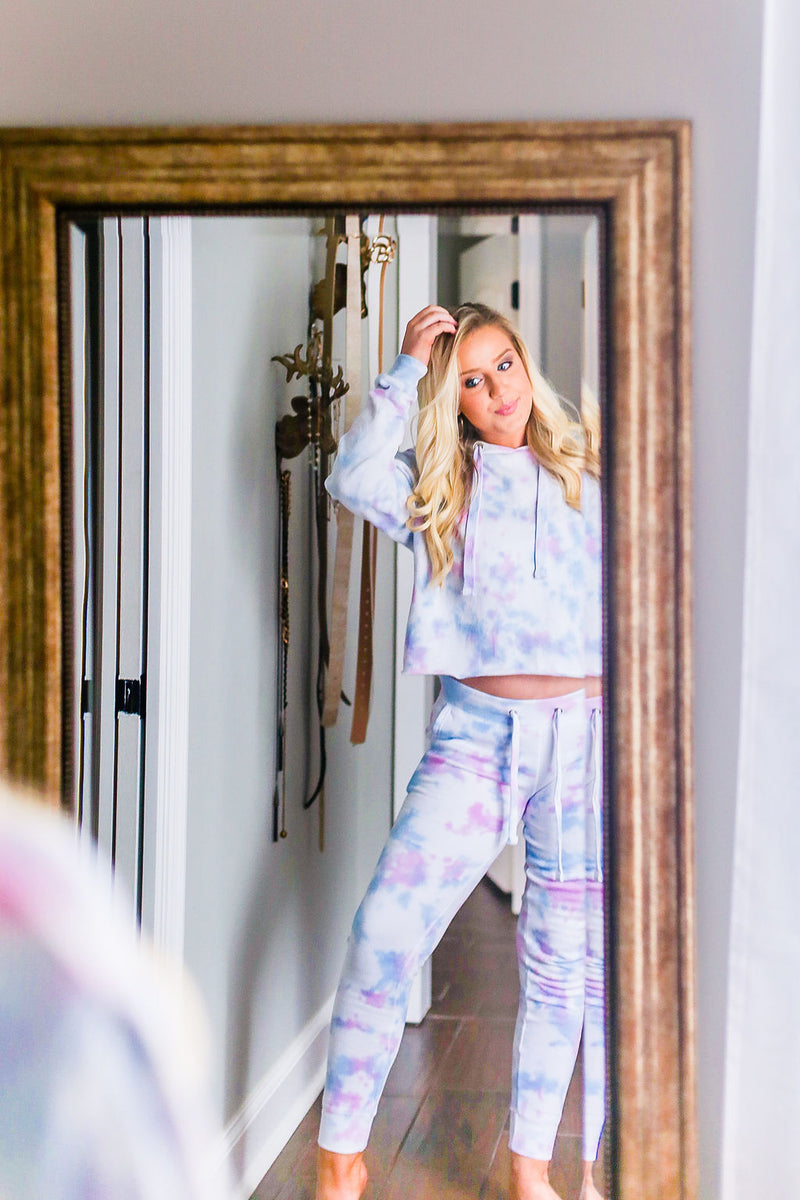 Blue And Pink Tie Dye Cropped Hoodie - Tie Dye Lounge Wear Jogger Set- Kendry Collection Boutique