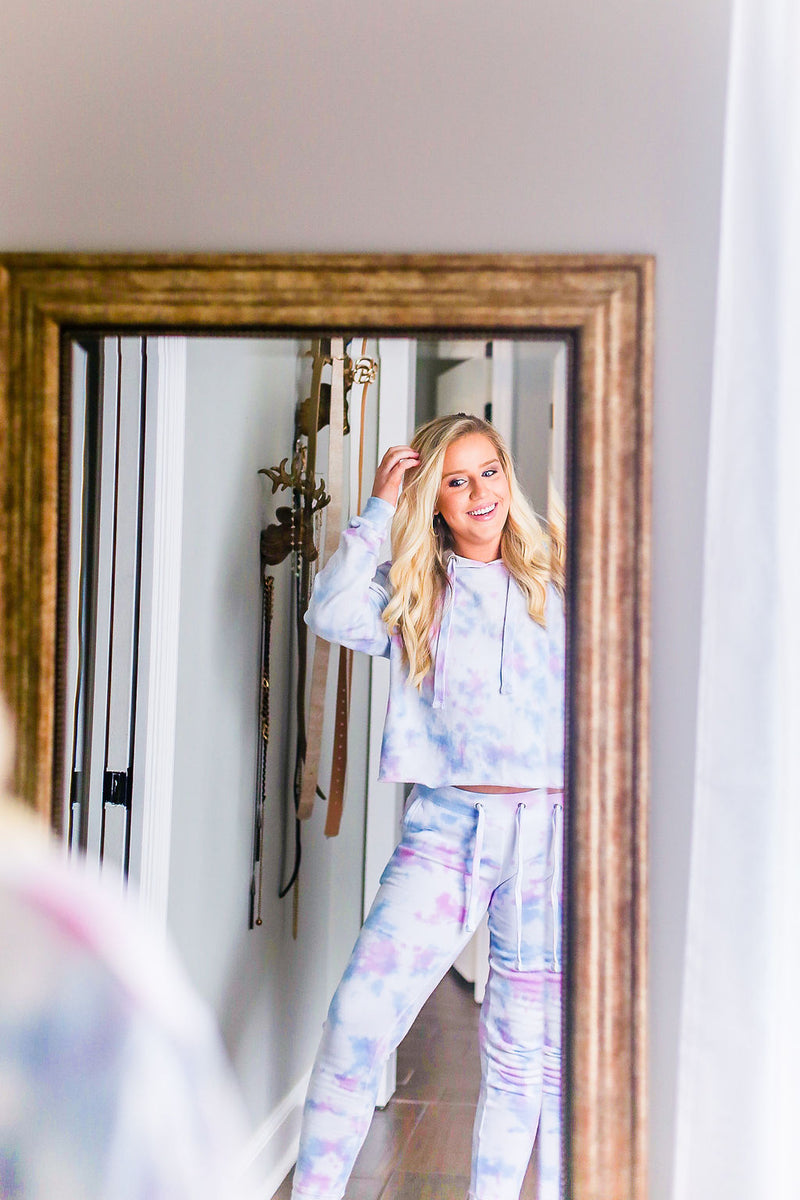 Blue And Pink Tie Dye Cropped Hoodie - Tie Dye Lounge Wear Jogger Set- Kendry Collection Boutique