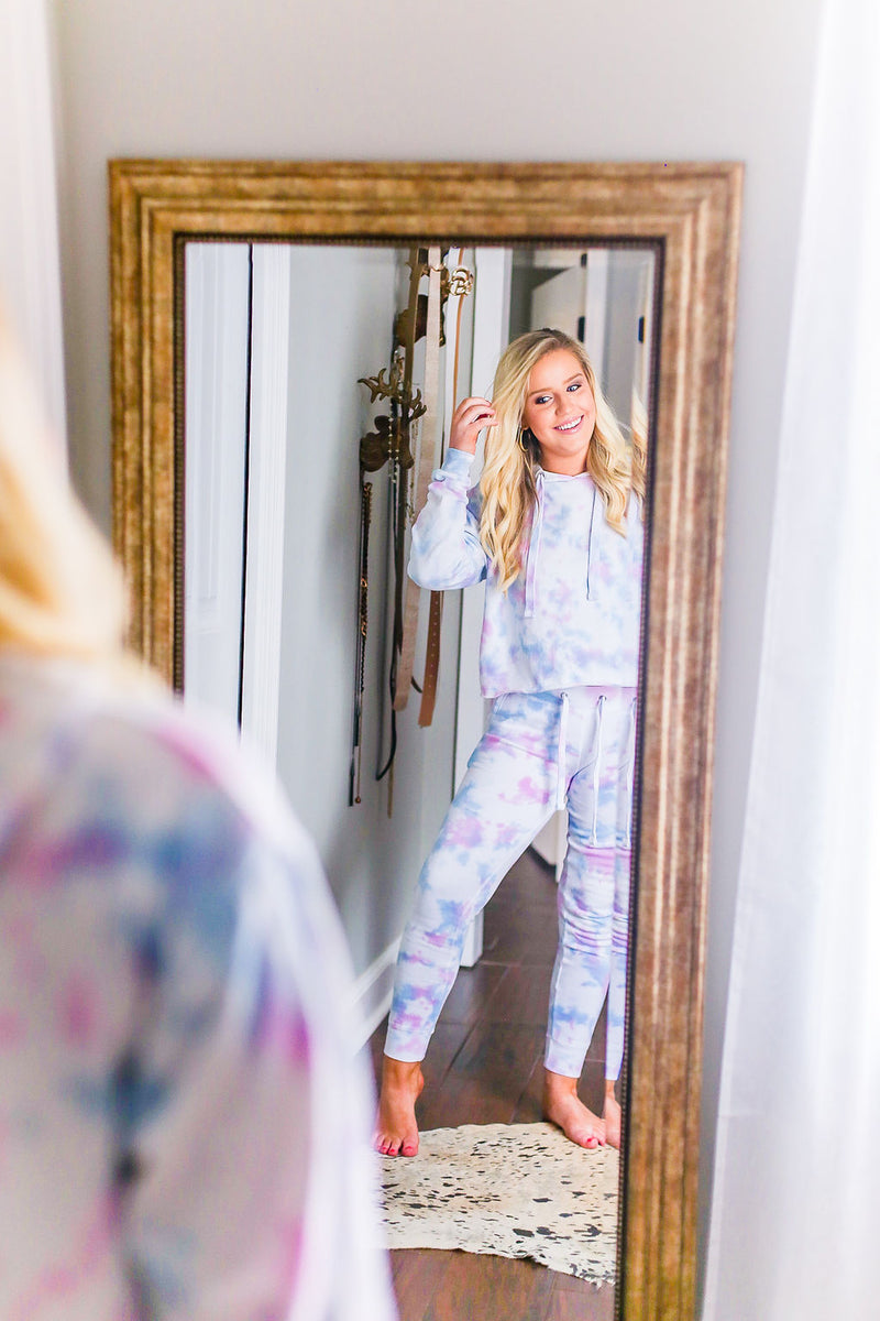 Blue And Pink Tie Dye Cropped Hoodie - Tie Dye Lounge Wear Jogger Set- Kendry Collection Boutique