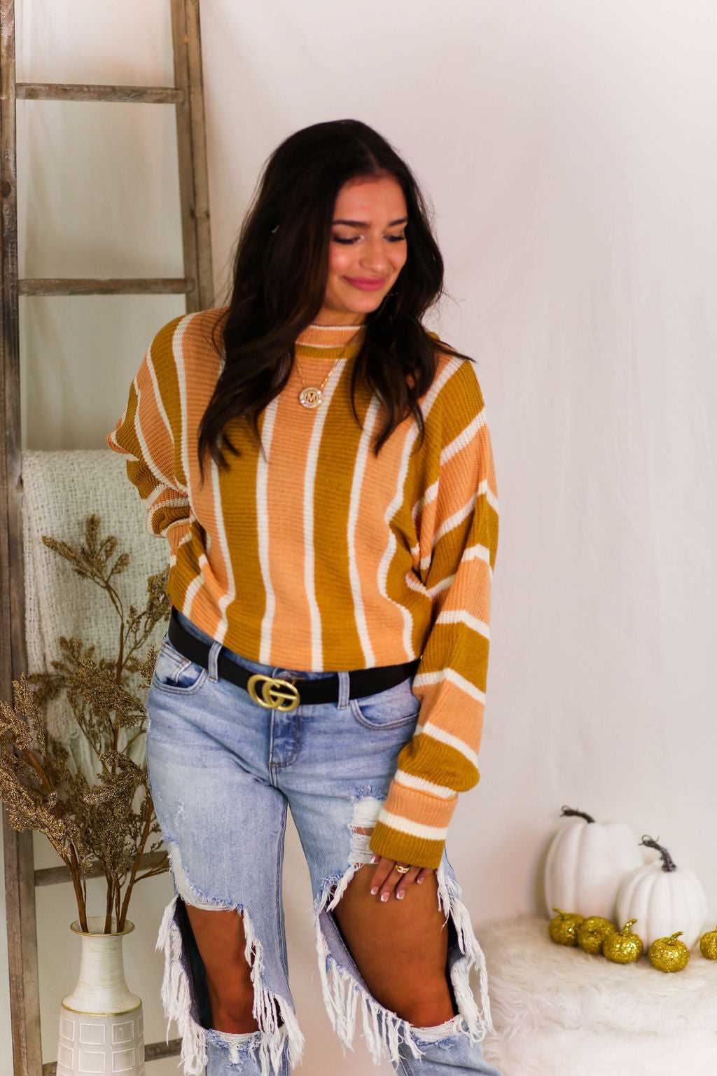 Peach Striped Knit Sweater - Shop Kendry Collection Boutique