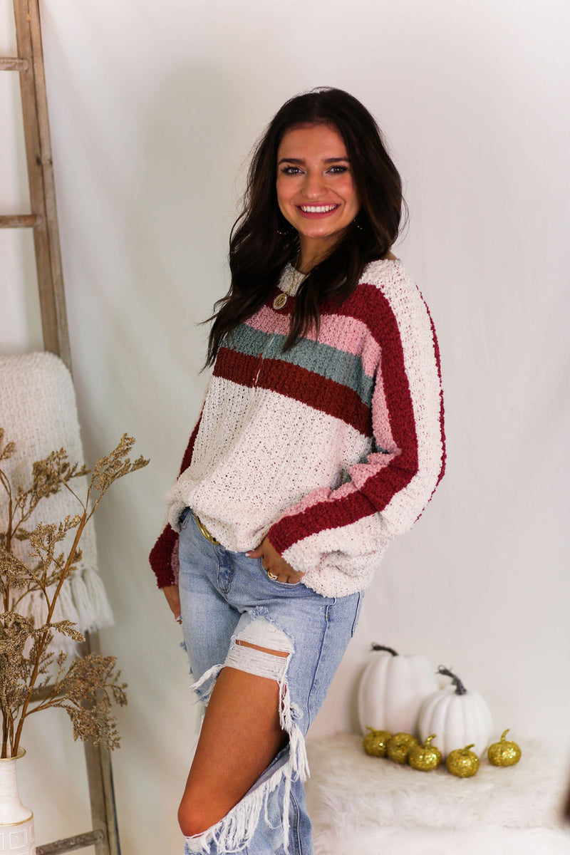 Multi Color Stripe Boatneck Sweater - Shop Kendry Collection Boutique