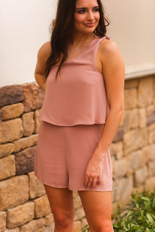 Blush One Shoulder Knot Detail Romper