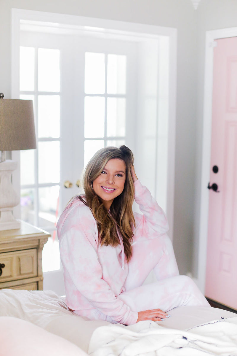 Pink Tie Dye Drawstring Cropped Hoodie - Kendry Collection Boutique
