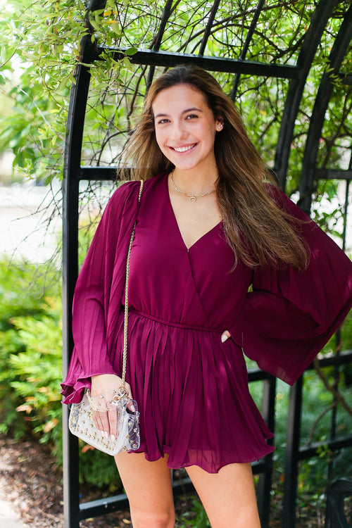 Burgundy Red Bell Sleeve Romper - Kendry Collection Online Boutique