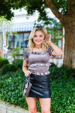 Mocha Velvet Ruffle Smocked Top - Shop Kendry Collection Boutique