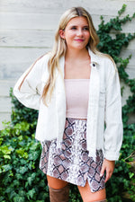 Ivory Corduroy Distressed Hem Jacket- shop kendry collection boutique