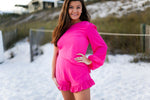 One Shoulder Ruffle Hem Romper - Pink - Kendry Collection Boutique