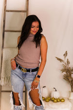 Taupe Sleeveless Mock Neck Popcorn Sweater - Kendry Collection Boutique