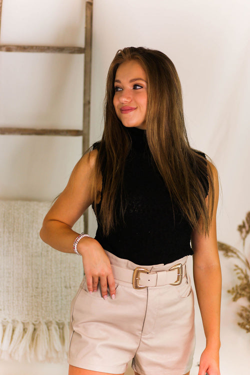 Black Sleeveless Mock Neck Popcorn Sweater - Kendry Collection Boutique