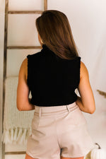 Black Sleeveless Mock Neck Popcorn Sweater - Kendry Collection Boutique