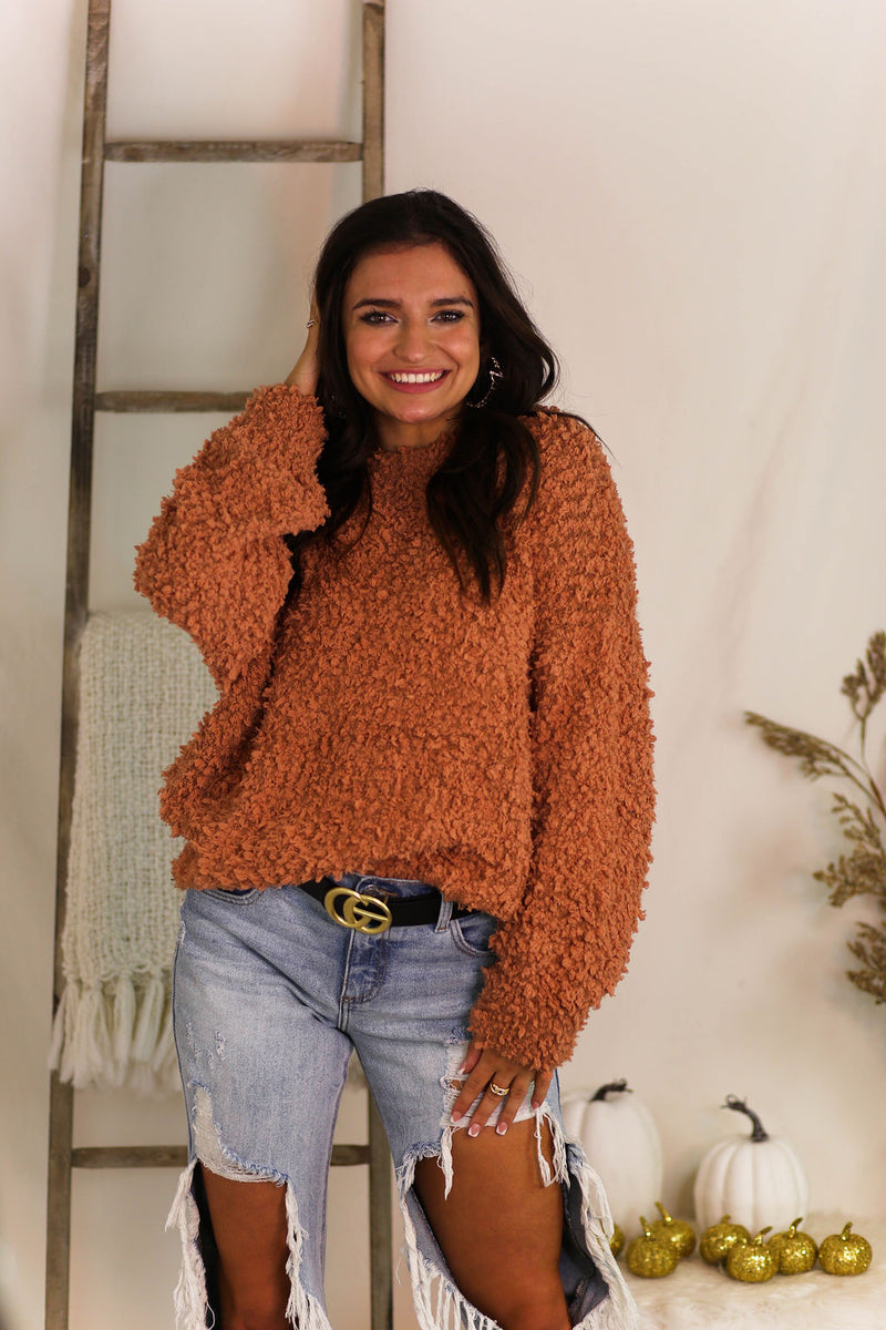 Rust Fluffy Popcorn Texture Sweater - Shop Kendry Collection Boutique