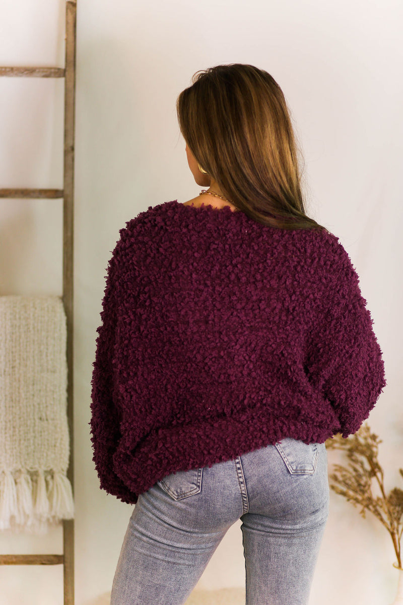 Maroon Fluffy Popcorn Texture Sweater - Kendry Collection Boutique