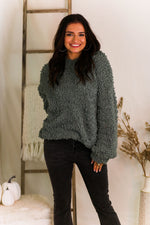 Sage Green Fluffy Popcorn Texture Sweater - Kendry Collection Boutique