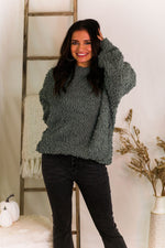 Sage Green Fluffy Popcorn Texture Sweater - Kendry Collection Boutique
