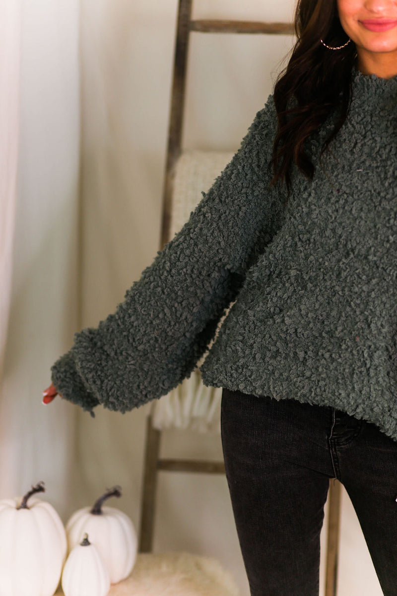 Sage Green Fluffy Popcorn Texture Sweater - Kendry Collection Boutique