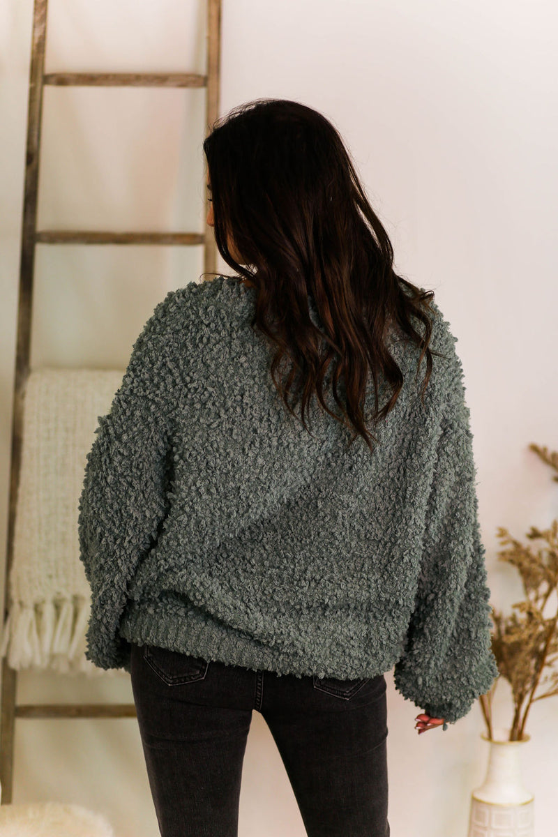 Sage Green Fluffy Popcorn Texture Sweater - Kendry Collection Boutique