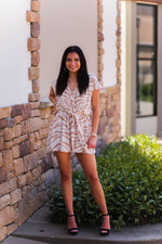 Taupe and White Zebra Front Tie Romper - Kendry Collection Boutique
