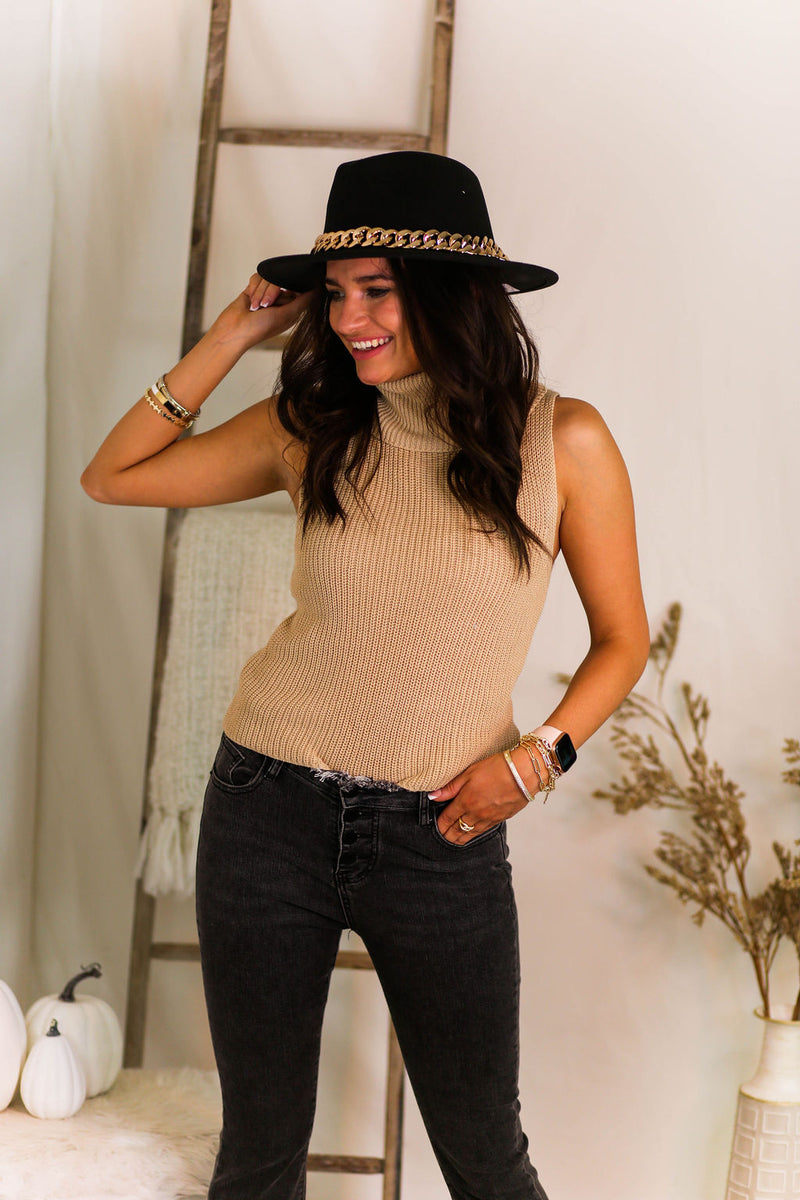 Black Panama Hat With Chunky Gold Chain Belt - Shop Kendry Collection