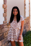 Taupe and White Zebra Front Tie Romper - Kendry Collection Boutique