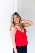 Red Baby Doll Tank Top With Bow Tie - Kendry Collection Boutique