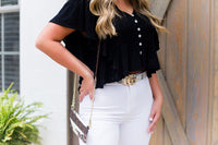 Black Open Back Ruffle Blouse - Kendry Collection Boutique