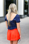 Navy Blue Ruffle Front Tie Crop Top - Shop kendry collection boutique 