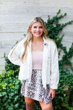 Ivory Corduroy Distressed Hem Jacket- shop kendry collection boutique