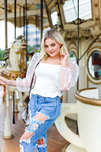 White Polka Dot Mesh Long Sleeve Top - Kendry Collection Boutique