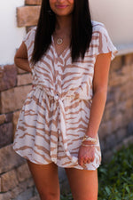 Taupe and White Zebra Front Tie Romper - Kendry Collection Boutique