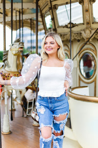 White Polka Dot Mesh Long Sleeve Top - Kendry Collection Boutique