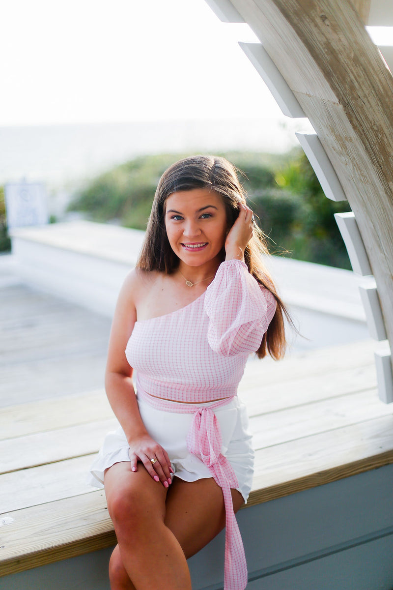 Pink Plaid One Shoulder Side Tie Top - Shop Kendry Collection Boutique