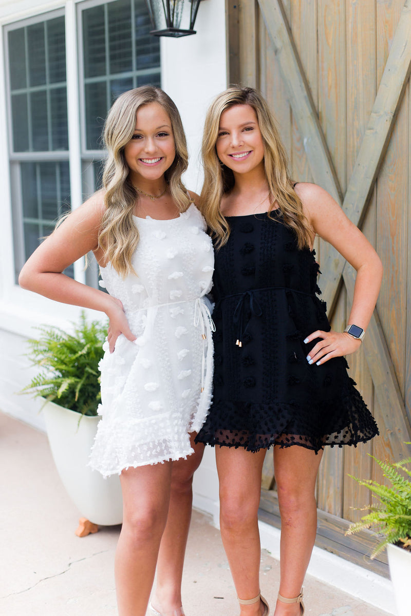Pom Pom Textured Mini Ruffle Hem Dress - White - Shop Kendry Collection Boutique