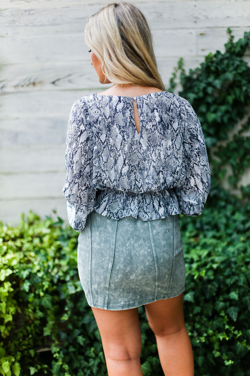 Olive Green Acid Wash Denim Mini Skirt- Shop Kendry Collection Boutique 